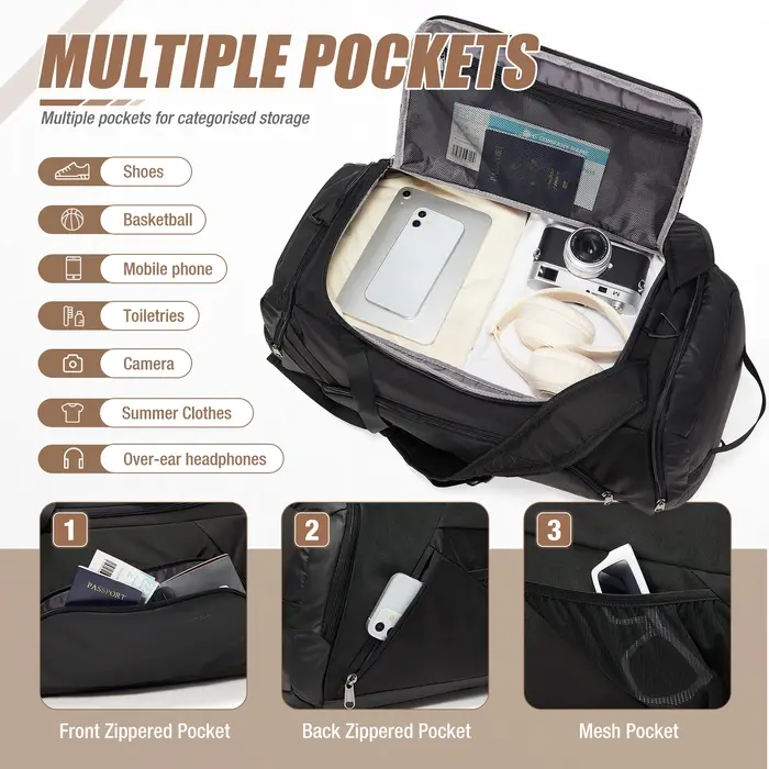 Sac de sport grande capacité 40L pour hommes, sac de fitness portable, sac bandoulière ou sac à dos, idéal pour les courts séjours, séparation sec/humide