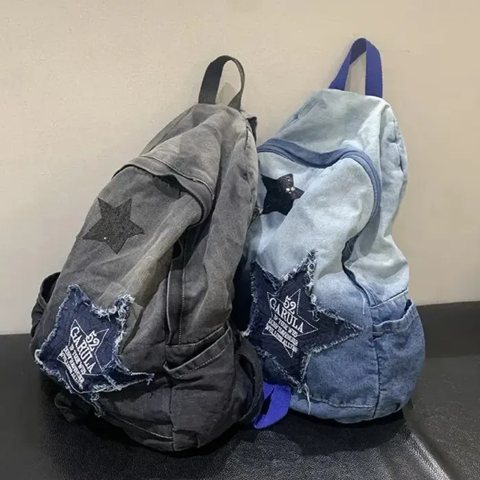 Sac à dos en denim à motif étoile pour étudiants et adultes