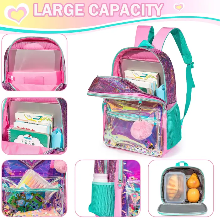 QY.TIMES 3 pièces sac à dos d'amour pour adolescentes avec boîte à déjeuner pour grands enfants sacs à dos d'école pour élèves du primaire âge 6-12 ans