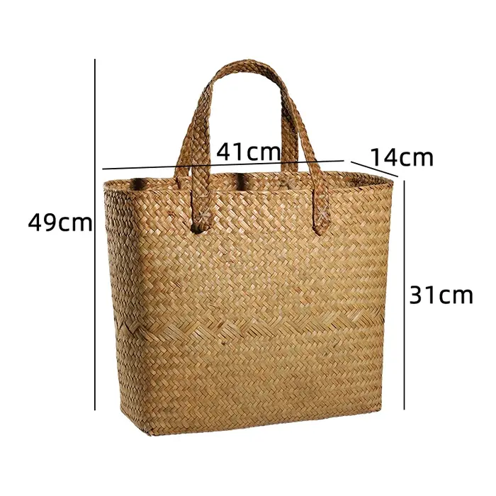 Grand sac fourre-tout tissé à la main en herbe naturelle