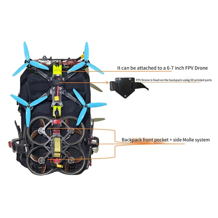 Sac à dos militaire FPV pour 4-5 drones, grande capacité 50x30x16cm, tissu imperméable et résistant aux éclaboussures pour quadricoptère FPV RC