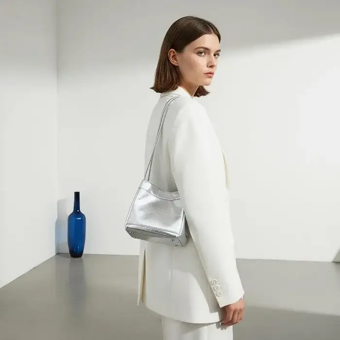 Silver Bucket Bag For Women Lunch Box Bag Hand-Held Small Bag Bucket Bag