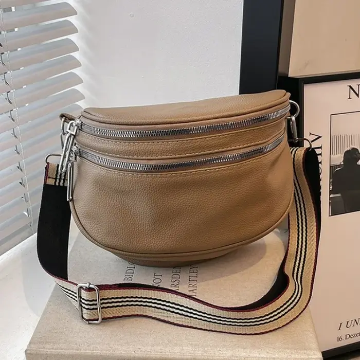 Élégant couleur unie en cuir PU Fanny Packs pour femmes Double fermetures éclair conception taille sac femme