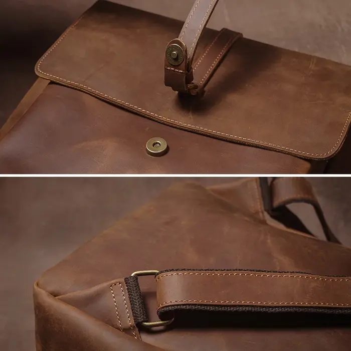 GURO – sac à dos rétro en cuir véritable pour hommes et femmes, sac de voyage à rabat Simple, en cui