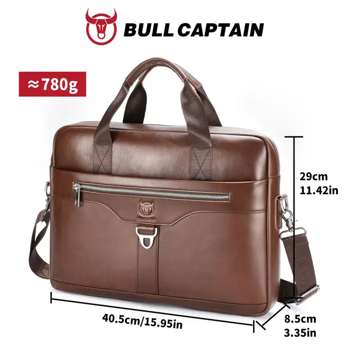 BULLCAPTAIN Sac à main en cuir véritable pour homme, sac d'affaires vintage pour ordinateur portable