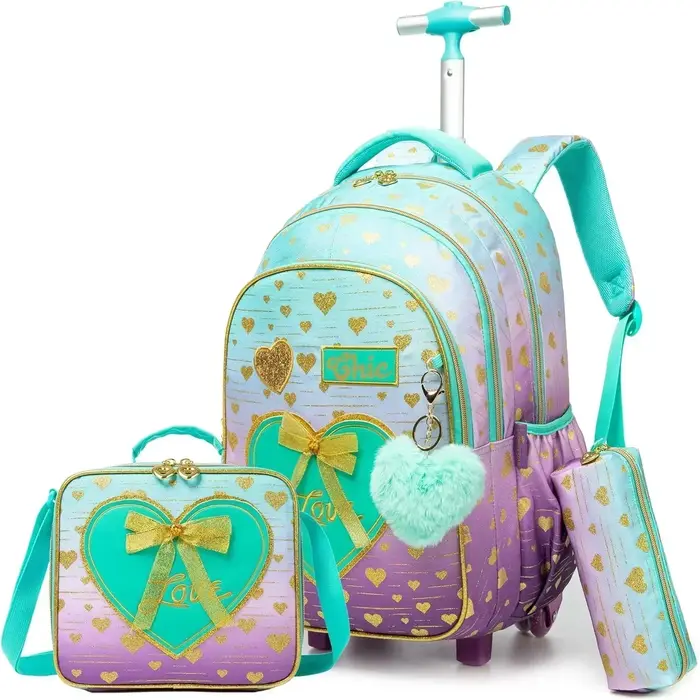 Ensemble de sac à dos à roulettes pour enfants avec boîte à lunch