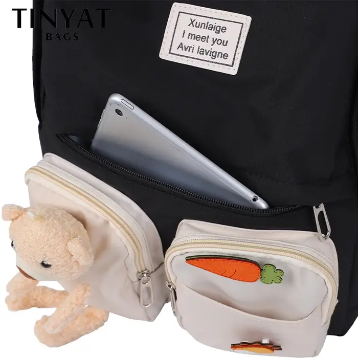 TINYAT Kawaii Bear sac à dos 15.6 pouces grande capacité adolescents pour femmes sac d'école léger sac à dos pour ordinateur portable sangle réglable mignon