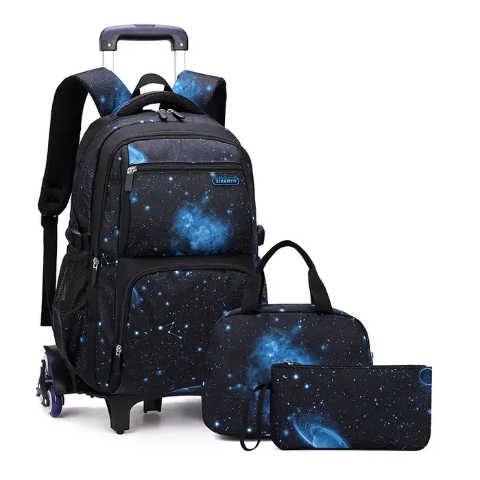 Avec boîte à déjeuner chariot sacs d'école sac à dos roulant pour garçons sac à roulettes bagage à main pour enfants