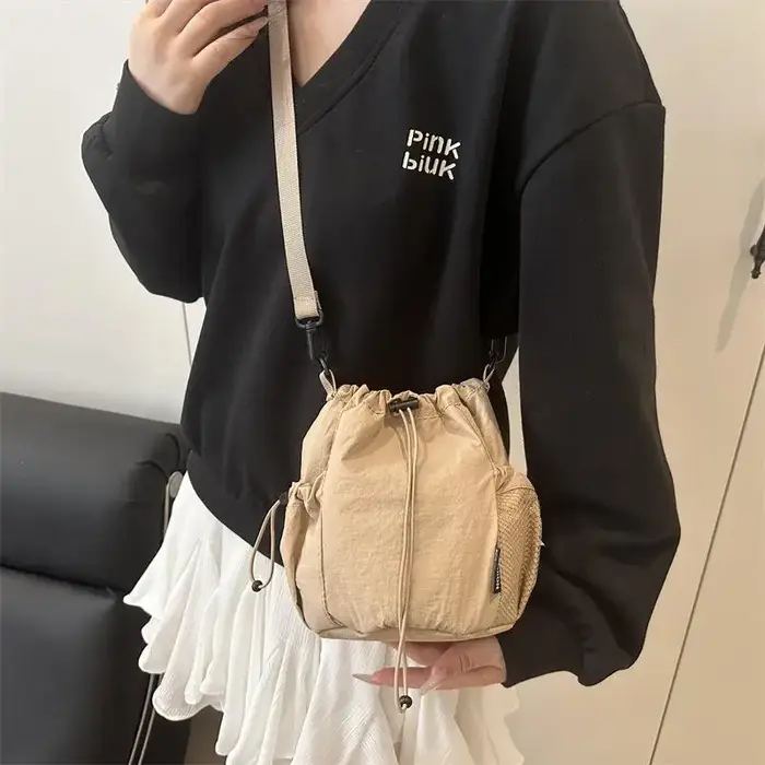 Simple Large Capacity Drawstring Bucket Bag Shoulder Bag Women Tote Bag Cell Phone Purse Pouch Versatile Reusable Crossbody Bags