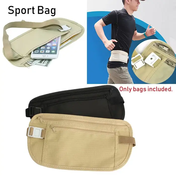 Sac banane discret en tissu, pochette de voyage antivol, ceinture porte-monnaie, portefeuille, sac de poitrine de sécurité pour passeport
