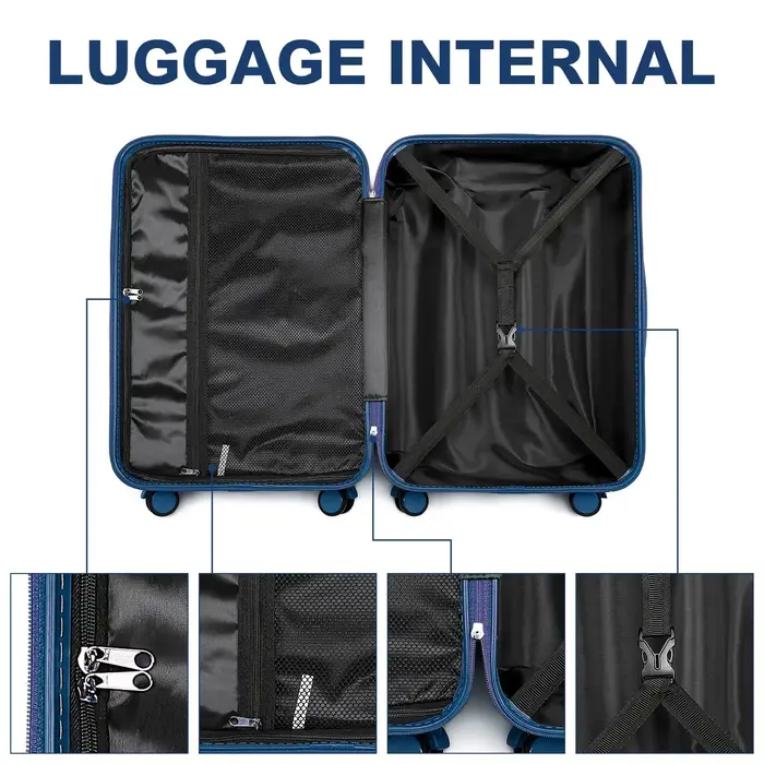Valise de cabine rigide en PC léger, valise de voyage britannique, 4 roues tournantes, valise à main