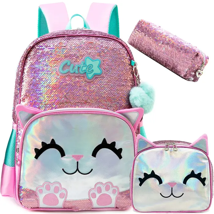Sac à dos pour filles 16 pouces, sacs à dos pour filles pour l'école, sac à dos à paillettes avec bo