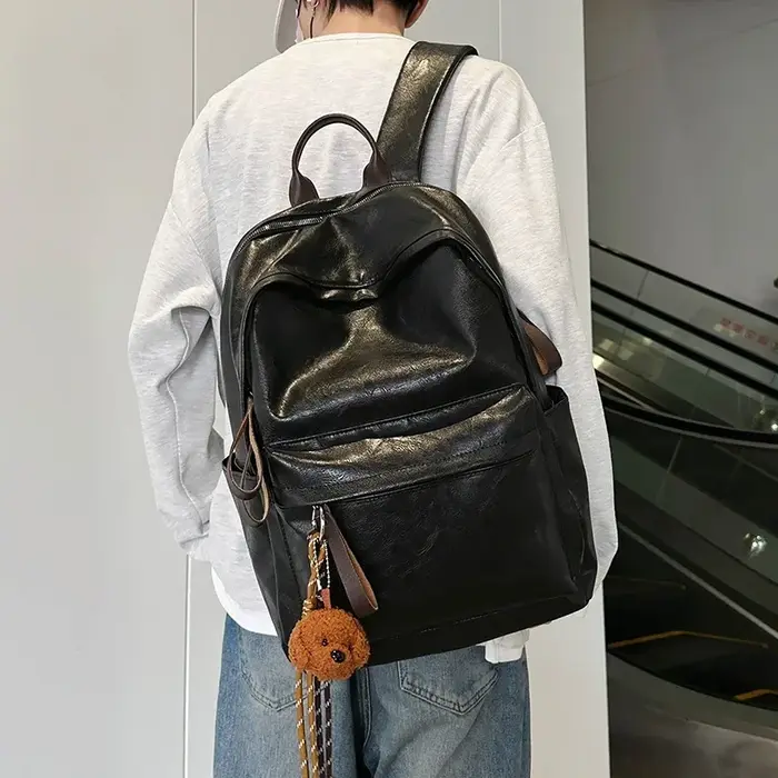 Sacs à dos monochromes en PU ChimGlossy pour unisexe, cartables simples et polyvalents, grande capacité, haute qualité, mode, offre spéciale, 2024
