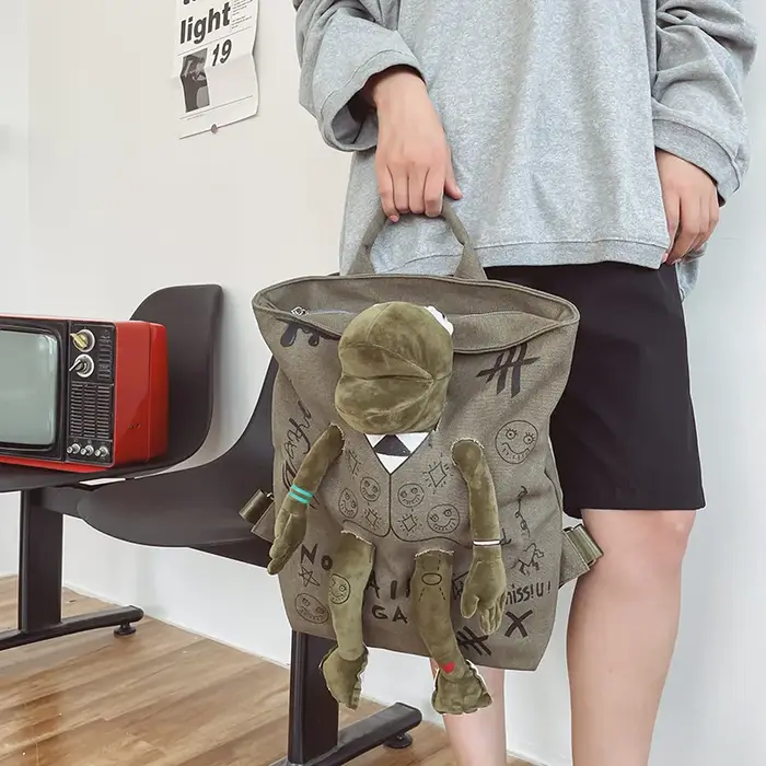 Sacs à dos pour femmes Graffiti incrusté peluche grenouille monstre Zip grande capacité école sac à dos hommes voyage réglable sac à dos en plein air