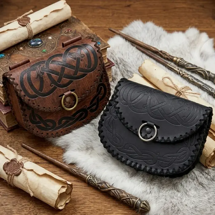Sac banane vintage en cuir gaufré style Viking