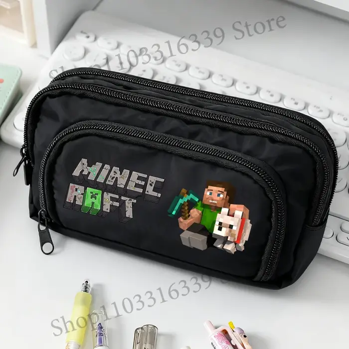 Sac à crayons imprimé sur le thème du jeu Minecrafted