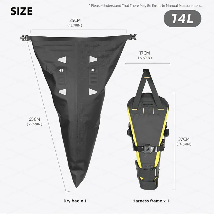 Rhinowalk sac de selle de vélo Stable pas secouant 14L grande capacité sac sec amovible étanche pour vtt route gravier