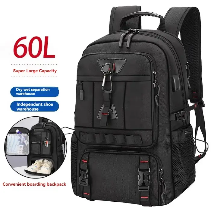 Sac à dos de voyage extensible pour ordinateur portable de grande capacité 60L