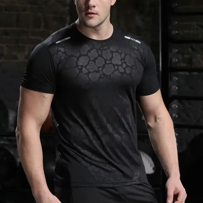Hommes course Compression T-shirt coupe sèche à manches courtes Sport t-shirts mâle gymnase Fitness 