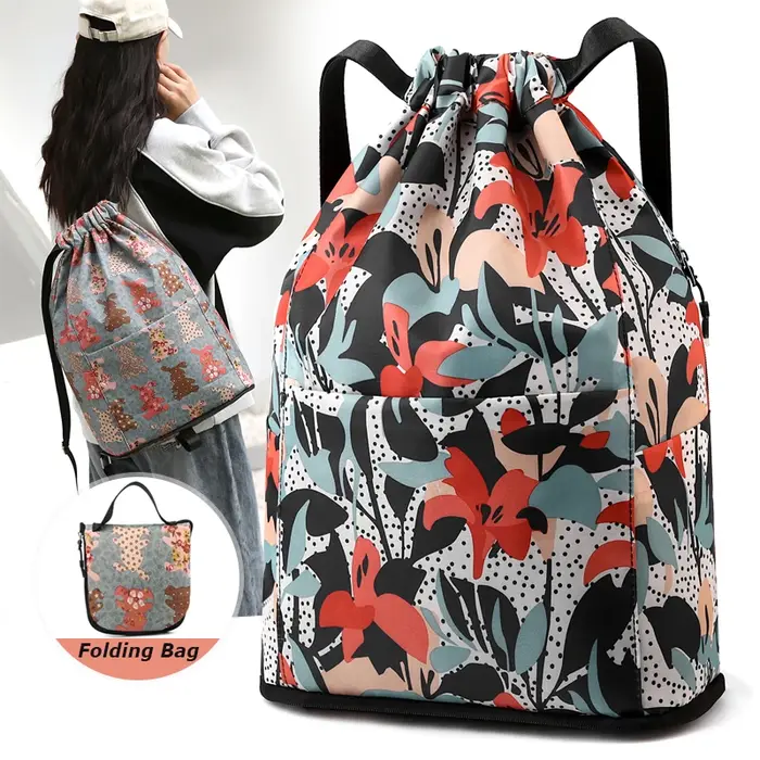 Mode femmes sac à cordon sac à dos de haute qualité tissu filles sac à dos femme Portable sac pliant Shopping sac à dos