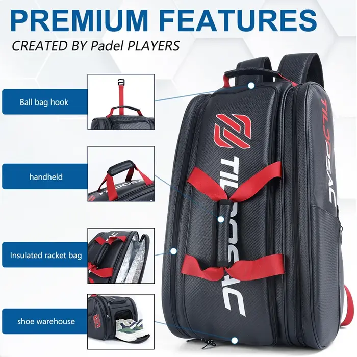 Sac à dos imperméable en PU pour raquettes de pickleball et de padel