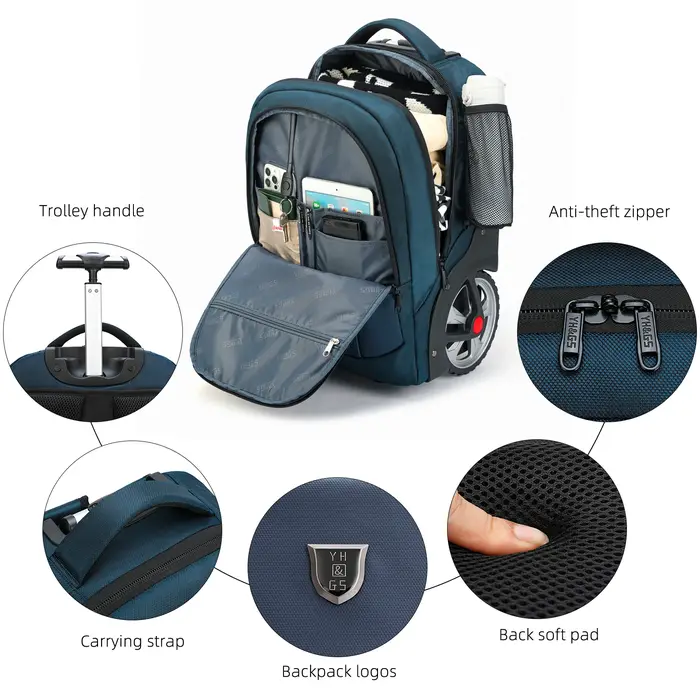 Sacs à dos de voyage à bagages roulants avec roues, sac à dos pour ordinateur portable d'affaires, b