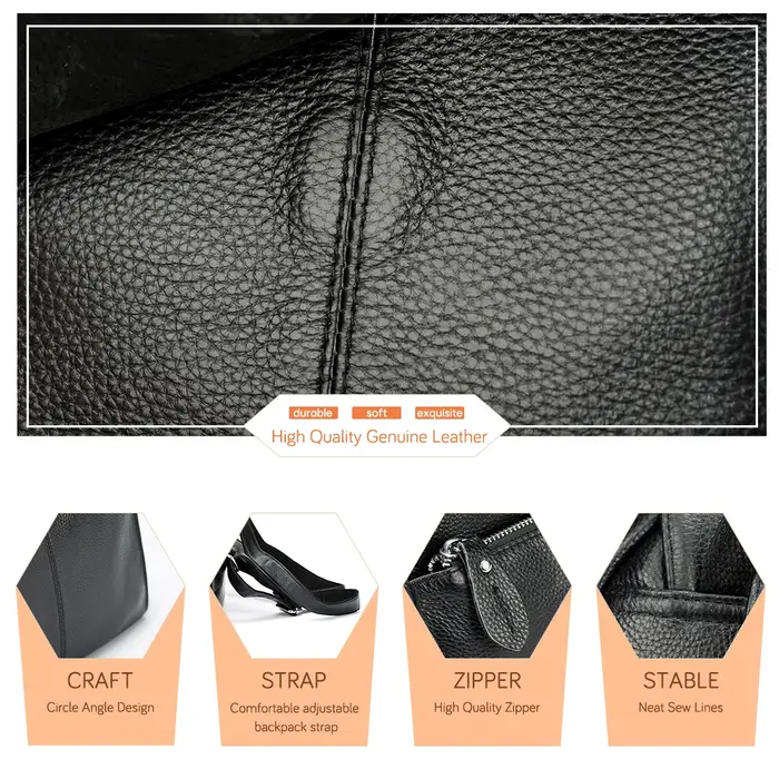 Zency – sac à dos gris en cuir véritable pour femmes, sac à dos de voyage de grande taille, sac d'éc