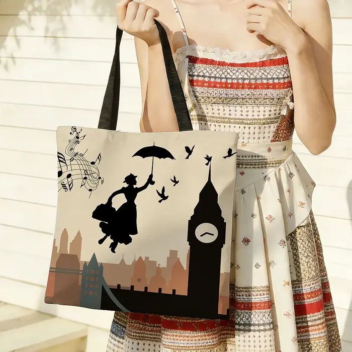 1pc Sac fourre-tout inspiré de la silhouette de Londres, il présente des silhouettes ludiques de not