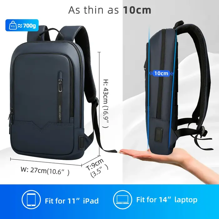 HcanKcan-Sac à Dos Mince pour Homme, Sacoche pour Ordinateur Portable 14 Pouces, Business, Multifonc