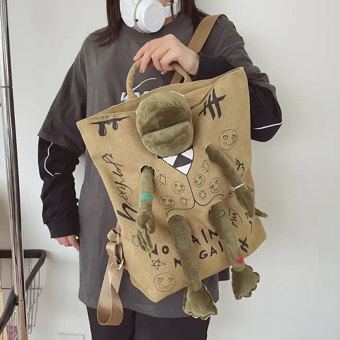 Sacs à dos pour femmes Graffiti incrusté peluche grenouille monstre Zip grande capacité école sac à dos hommes voyage réglable sac à dos en plein air