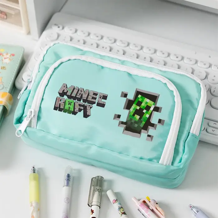 Sac à crayons imprimé sur le thème du jeu Minecrafted