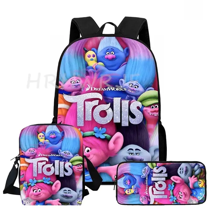 Lot de 3 sacs à dos Trolls légers pour garçons et filles
