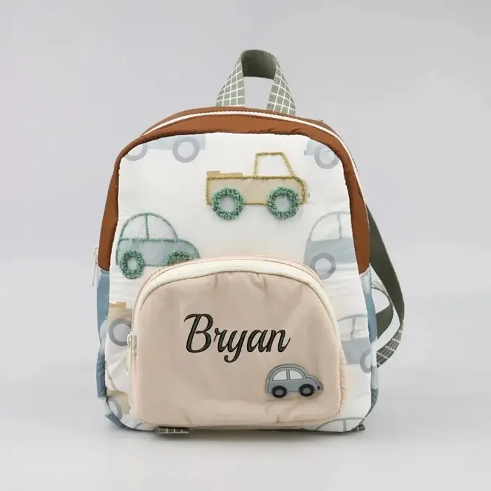 Sac à dos personnalisé pour enfants avec broderie de voiture-sac à couches pour tout-petits avec nom