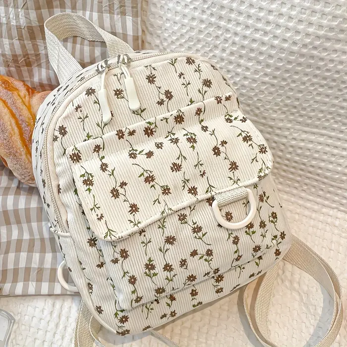 Mini sac à dos pour femme avec motif floral marron et ruban en satin couleur café