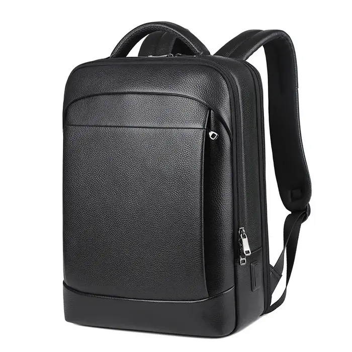 100% sac à dos en cuir véritable hommes 15.6 pouces sac à dos pour ordinateur portable USB Charge antivol étanche grande