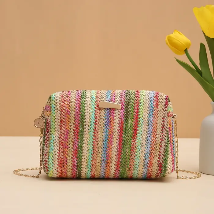 Sac arc-en-ciel tissé coloré pour fille