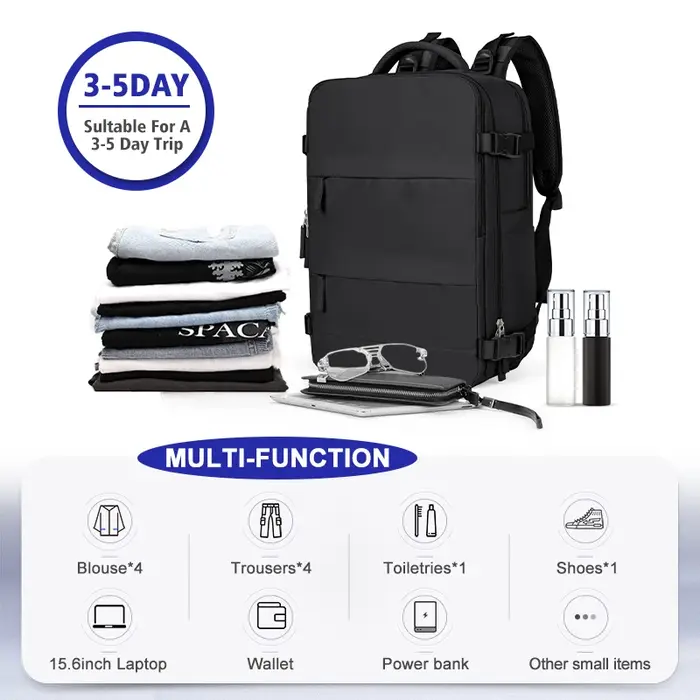 Grand sac à dos de voyage pour hommes, sac à dos étanche pour ordinateur portable approuvé par le vo