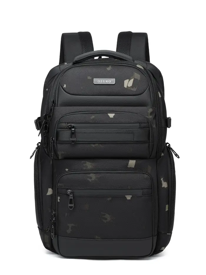 OZUKO noir gris hommes sac à dos grande capacité 15.6 pouces sacs à dos d'ordinateur portable homme sac à main sac