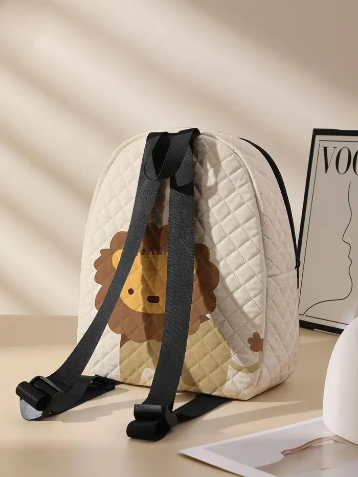 Sac à dos compact matelassé à imprimé lion