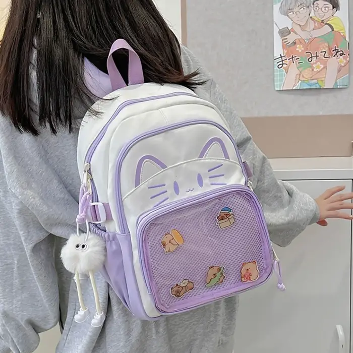 Y2K mignon chat Ita sacs à dos grande capacité sac à dos décontracté fille Transparent bricolage affichage sac à dos dessin animé à la mode voyage cartables