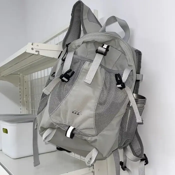 Sac à dos en nylon gris coréen Y2K pour femmes