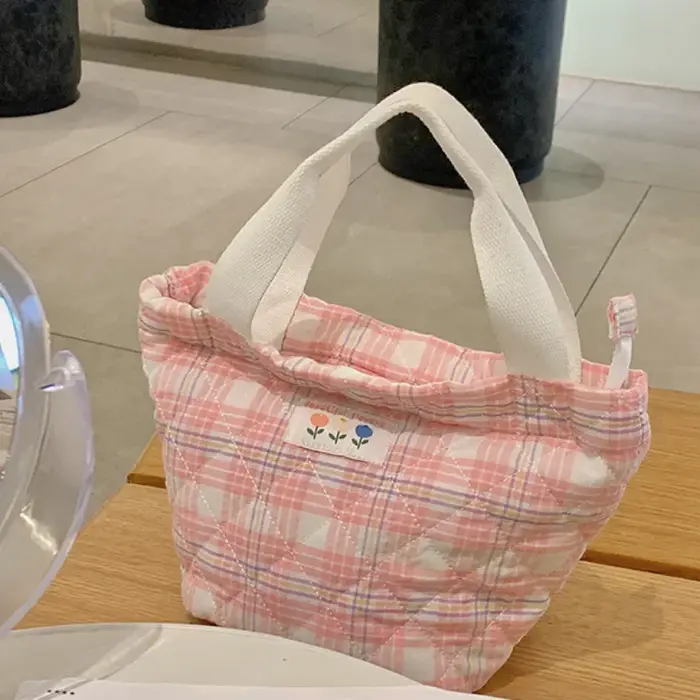 Sac à Lunch à Carreaux Thermique de Grande Capacité pour Femme