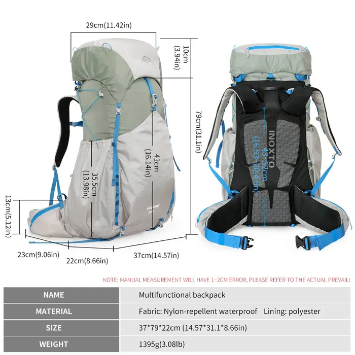 Sac à dos de randonnée imperméable 55L avec cadre interne et housse de pluie