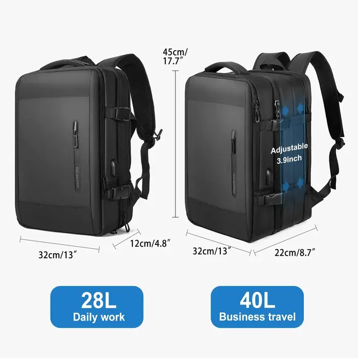Likros hommes sac à dos voyage d'affaires sac à dos à main étanche extensible sacs à dos grande capa