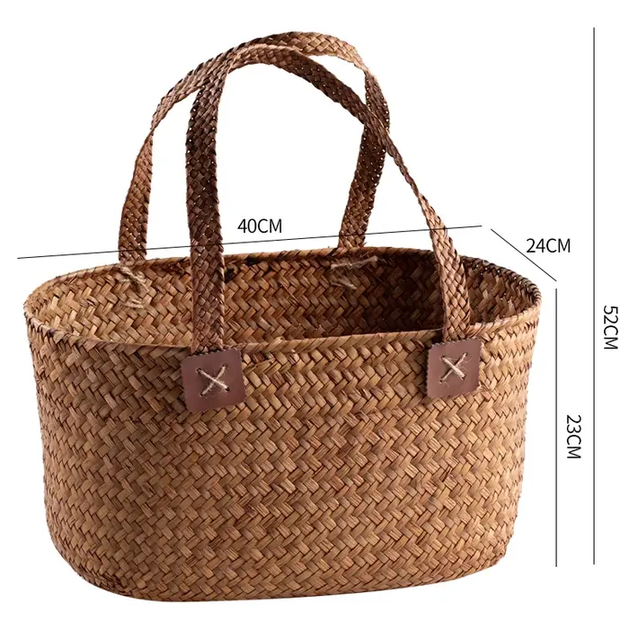 Grand sac fourre-tout tissé à la main en herbe naturelle