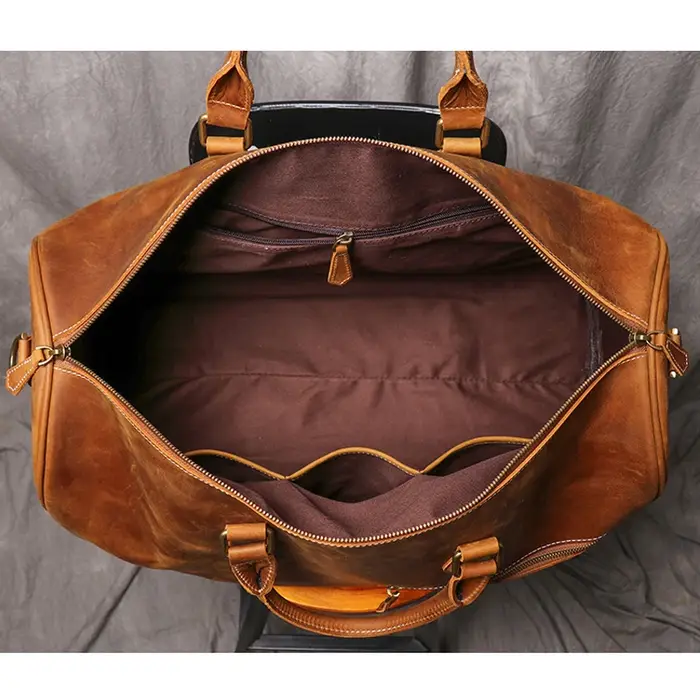 Leathfocus Sac de voyage en cuir de vachette pour homme Sac à main de week-end pour femme Sac de spo