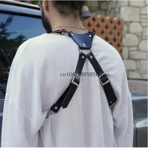 Sac double vintage en cuir pour homme