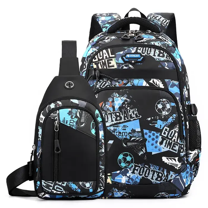 2 pièces/ensemble collège garçon sac à dos graffiti poitrine sac à dos ensemble lycée sac pour garçons 12 à 18 ans étudiant bookbag