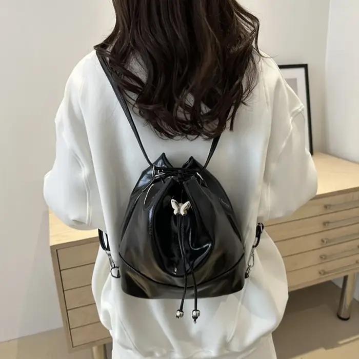 Sac à dos tendance style preppy en PU avec nœud