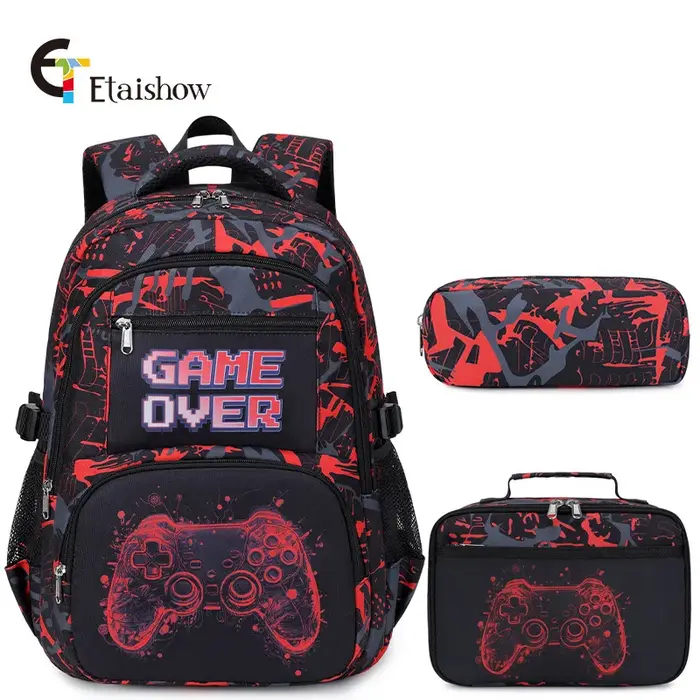 Sac à dos pour garçon avec sac à déjeuner et trousse à crayons 3 pièces sacs d'école pour garçons pour élèves du